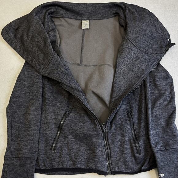 Vtg Champion Duo Dry Jacket Womens Small Gray Cowl Neck Angle Zip Jersey Shacket - Picture 3 of 8